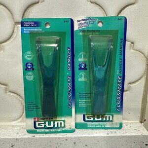 2x GUM FLOSSMATE HANDLE For Dental Floss One Handed Flossing Green NEW OLD STOCK